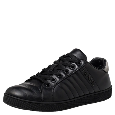 Pre-owned Prada Black Leather Low Top Sneakers Size 36.5