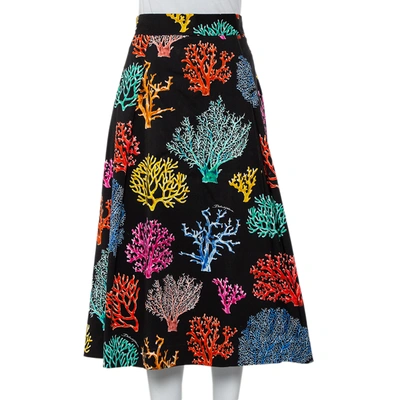 Pre-owned Dolce & Gabbana Black Coral Print Cotton Midi Skirt L