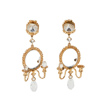 Pre-owned Dolce & Gabbana Crystal Gold Tone Chandelier Earrings
