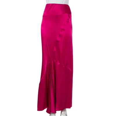 Pre-owned Roberto Cavalli Pink Silk Satin Paneled Maxi Skirt M