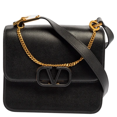 Pre-owned Valentino Garavani Black Leather Medium Vsling Shoulder Bag