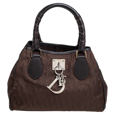 Pre-owned Dior Brown Oblique Nylon And Leather Shoulder Bag