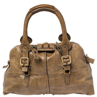 Pre-owned Chloé Dark Beige Lizard Paddington Dome Satchel