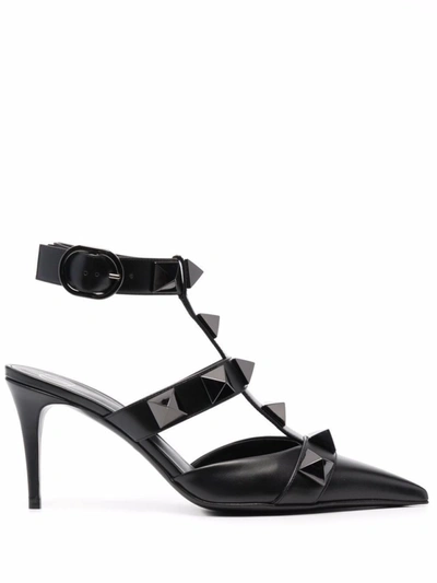 Valentino Garavani Garavani - Roman Studs Leather Slingback Pumps In Nero