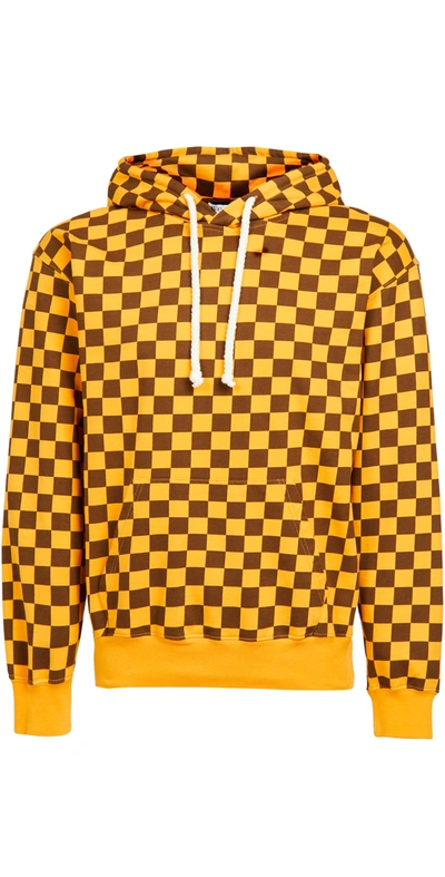 Jw Anderson Check-print Cotton Hoodie In Yellow