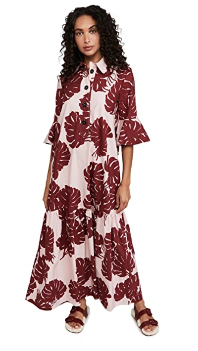 La Doublej Artemis Monstera-print Cotton-poplin Dress In Monstera Rosa