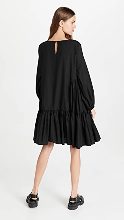 Merlette Byward Balloon-sleeve Drop-hem Cotton-poplin Dress In Black