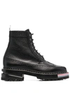 Thom Browne Black Longwing Hiking Sole Stripe Lace-up Boots In Black