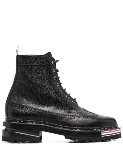 Thom Browne Black Longwing Hiking Sole Stripe Lace-up Boots