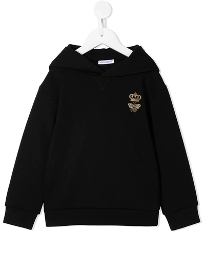 Dolce & Gabbana Kids' Embroidered-logo Pullover Hoodie In Black