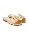 Dolce & Gabbana Kids' Logo-detail Metallic-effect Sandals In Gold