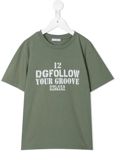 Dolce & Gabbana Kids' Iconic-print Cotton T-shirt In Green