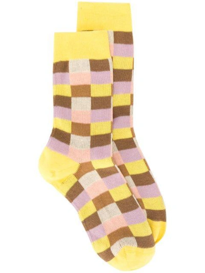 Miu Miu Check Pattern Socks In Mixed Colours