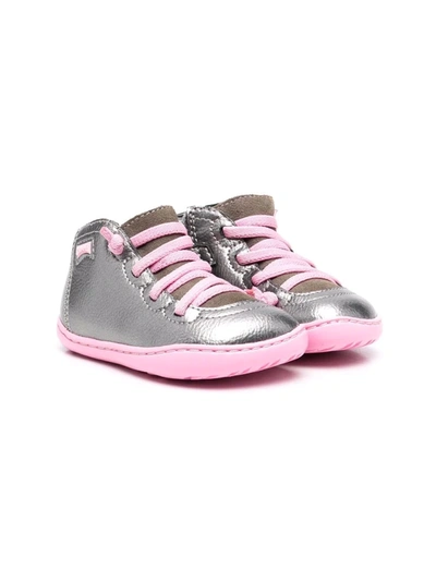 Camper Kids' Peu Cami Fw Leather Sneakers In Silver