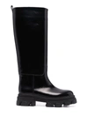 GIA X PERNILLE SHINY BLACK LEATHER PERNI 07 TUBULAR COMBAT BOOTS