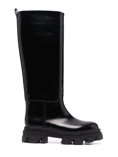 Gia X Pernille Shiny Black Leather Perni 07 Tubular Combat Boots