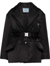 Prada Re-nylon Belted Padded Jacket In Nero