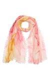 Nordstrom Eyelash Trim Print Cashmere & Silk Wrap In Pink Combo