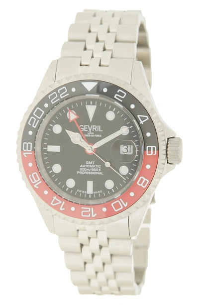 Gevril Wall Street Gmt Bracelet Watch, 43mm In Stainless Steel