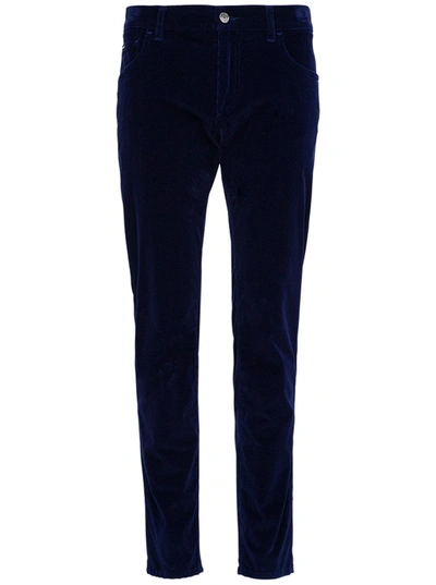 Dolce & Gabbana Velvet Straight Leg Pants In Blue