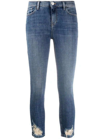 Pinko Distressed Cropped Jeans In Blue