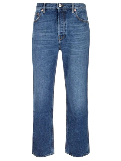 Valentino Back Logo Printed Tapered Jeans In Blue