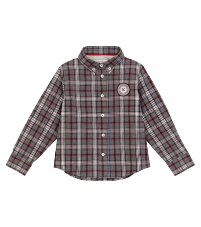 Brunello Cucinelli Babies' Checked Long-sleeved Cotton Shirt In Multicoloured