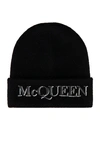 Alexander Mcqueen Wool And Cashmere Hat With Logo In Black & Ivory