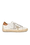 Golden Goose Super-star Sneakers With Ice-gray Suede Star And Light Brown Heel Tab Shoes In White & Light Brown
