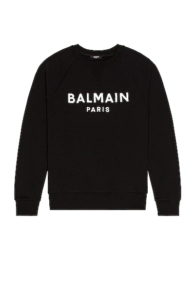 Balmain Logo Print Cotton Jersey Sweatshirt In Black,white