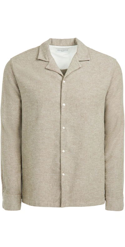 Officine Generale Eren Camp-collar Brushed Organic Cotton-twill Overshirt In Brown