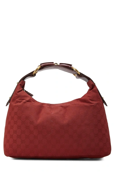 Pre-owned Gucci Red Gg Canvas Horsebit Hobo
