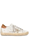 Golden Goose Super-star Sneakers With Ice-gray Suede Star And Light Brown Heel Tab Shoes In White
