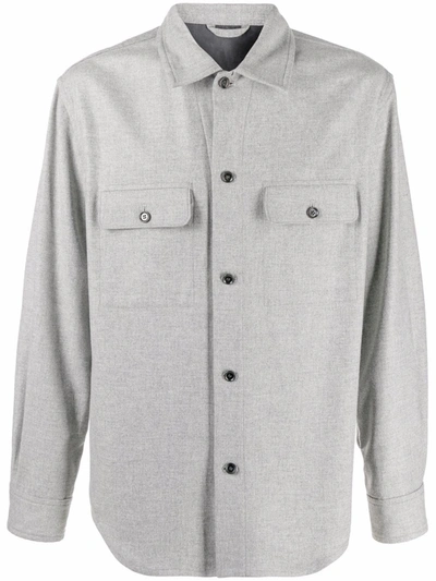 Filippa K Oscar Chest-pocket Shirt In Warm Grey Melange