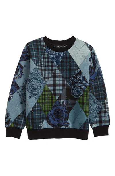 Versace Kids' Barocco Argyle Neoprene Sweatshirt In Blue