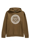 Versace Kids' Medusa Back Logo Cotton Hoodie In Khaki White
