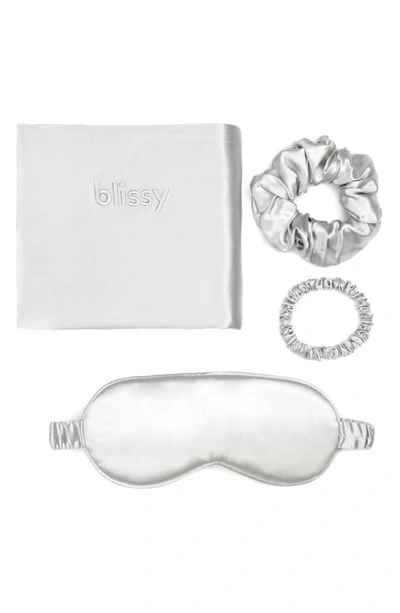 Blissy Dream 4-piece Mulberry Silk Set In Metallic Silver