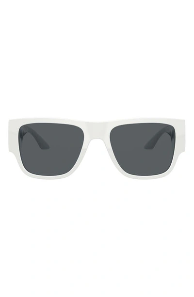 Versace 57mm Rectangular Sunglasses In White/ Dark Grey
