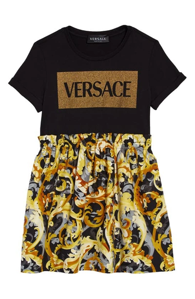 Versace Kids' Baroccoflage-print A-line Dress In Black