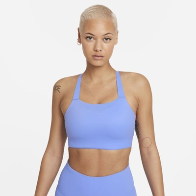 Nike Dri-fit Swoosh Women's Medium-support Padded Sports Bra In Blue