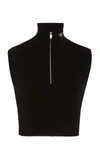 PRADA LOGO-DETAILED RIBBED JERSEY TURTLENECK CROP TOP