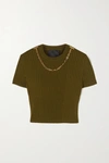 GIVENCHY CHAIN-EMBELLISHED CROPPED RIBBED JERSEY T-SHIRT