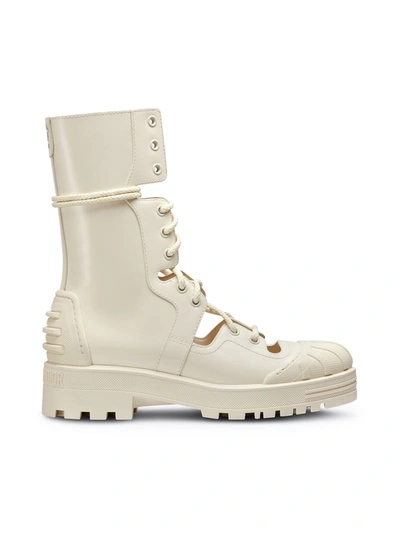 Dior Iron Leather Tall Boot In White