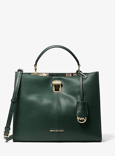 Michael Kors Penelope Large Leather Satchel In Green