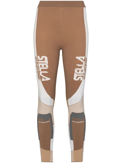 Stella Mccartney Brown Polyamide Stella Sport Logo Leggings In Beige,grey,brown