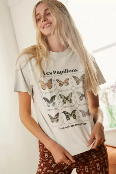 Urban Outfitters Uo Light Grey Papillons Butterfly Tee