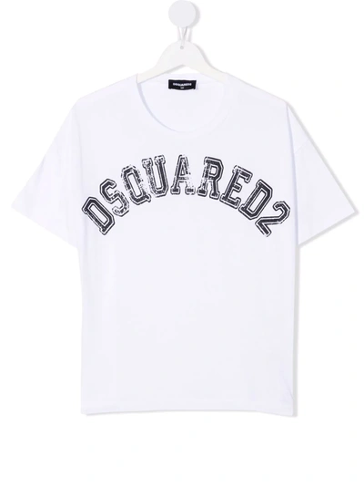 Dsquared2 Teen Logo-print Cotton T-shirt In Bianco