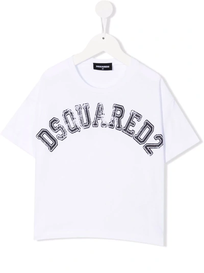 Dsquared2 Teen Logo-print Cotton T-shirt In Bianco
