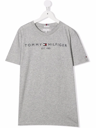 Tommy Hilfiger Junior Teen Logo-print Organic Cotton T-shirt In Grey