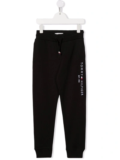 Tommy Hilfiger Junior Kids' Logo-embroidered Cotton Track Trousers In Black